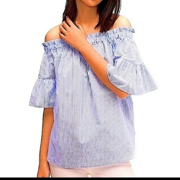 Kate Spade Broome Street Stripe Off the Shoulder Blouse - Picture 4 of 8